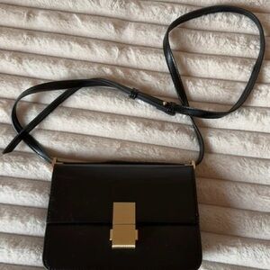 Black Leather Crossbody Bag with Gold Hardware